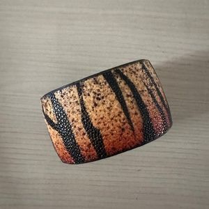 Tiger print lizard skin leather with silver clasp bracelet